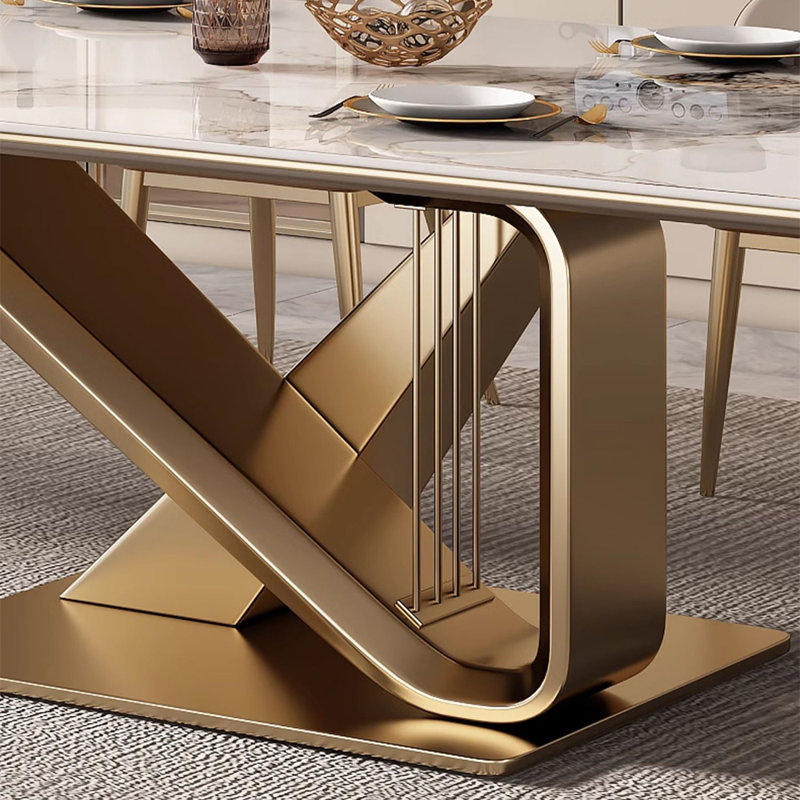 Light luxury stainless steel base dining table set 29.5 H x 78.7 L x 31.5 W